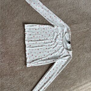 Cat & Jack White Ribbed Long Sleeve Top with Pink Floral Accents